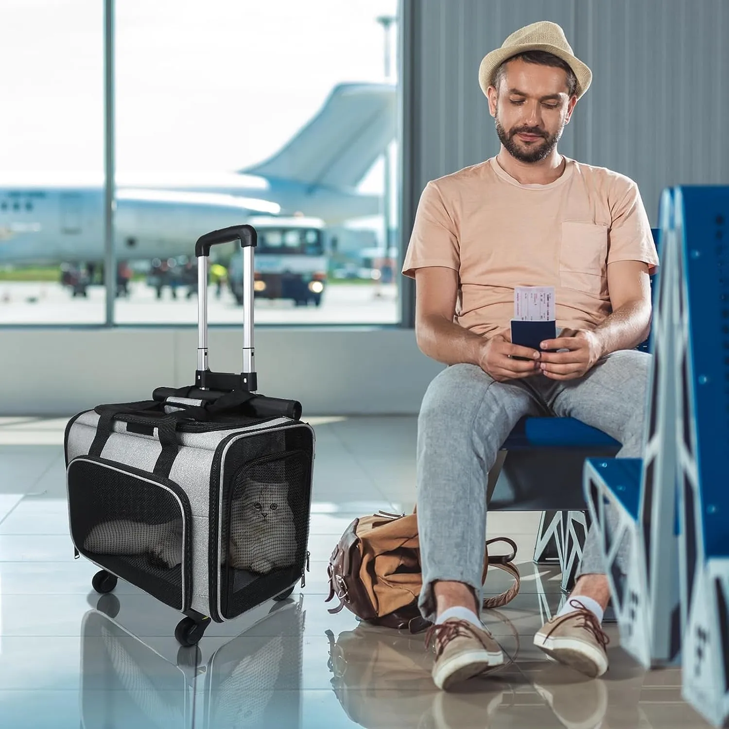 Airline Approved Expandable Pet Carrier Backpack with Wheels