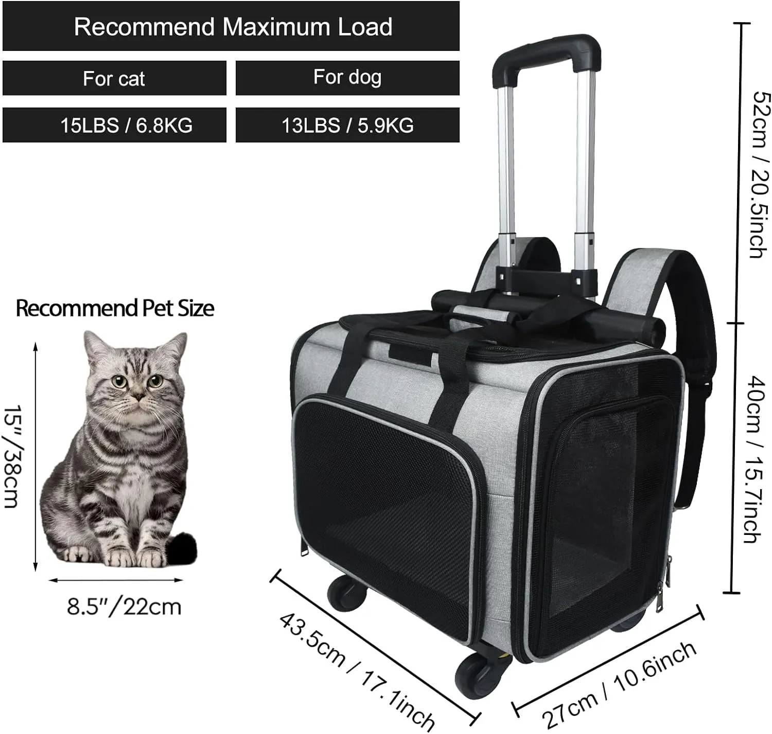 Airline Approved Expandable Pet Carrier Backpack with Wheels