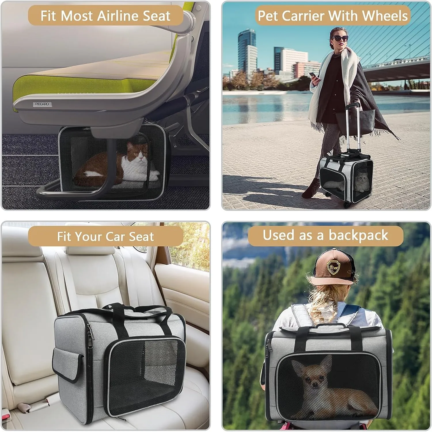 Airline Approved Expandable Pet Carrier Backpack with Wheels
