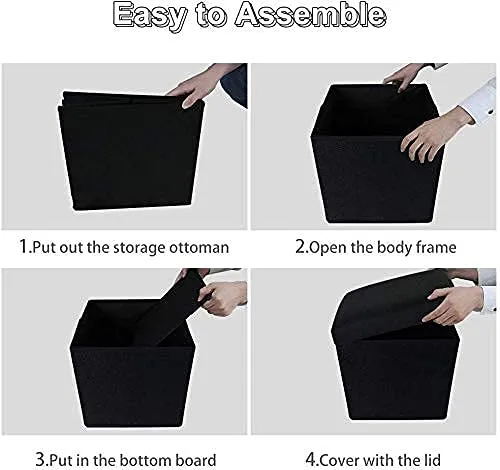 AMTRIX Linen Fabric Folding Storage Ottoman Cube Footrest Stool Coffee Table Puppy Step Multi-Functional Collapsible Ottoman Footrest Seat for Living Room Office - 30X30X30 cm (30 * 30 * 30, Black)