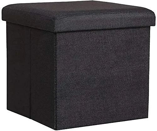 AMTRIX Linen Fabric Folding Storage Ottoman Cube Footrest Stool Coffee Table Puppy Step Multi-Functional Collapsible Ottoman Footrest Seat for Living Room Office - 30X30X30 cm (30 * 30 * 30, Black)