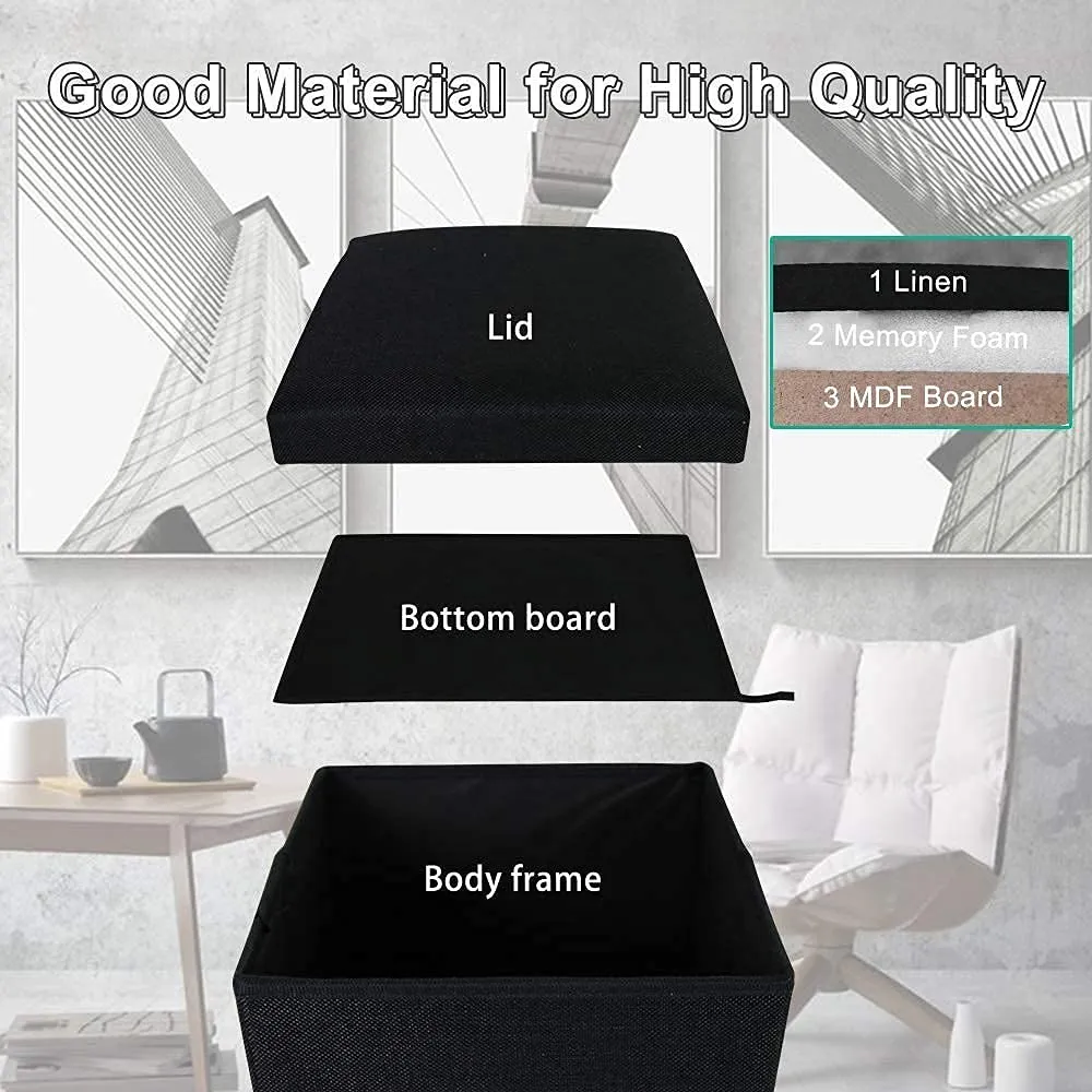 AMTRIX Linen Fabric Folding Storage Ottoman Cube Footrest Stool Coffee Table Puppy Step Multi-Functional Collapsible Ottoman Footrest Seat for Living Room Office - 30X30X30 cm (30 * 30 * 30, Black)