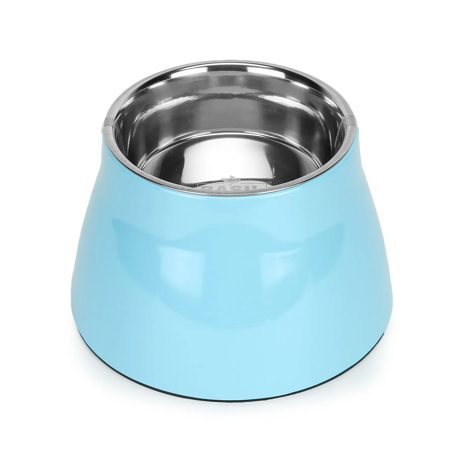 BASIL Elevated Melamine and Stainless Steel Pet Feeding Bowls for Bigger Ears Dogs, 500ml (Blue)