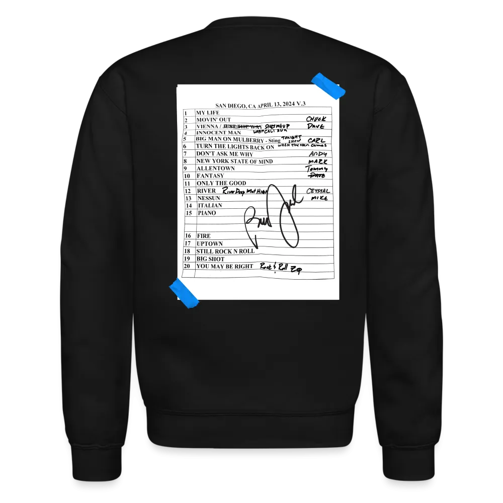 Billy Joel "4-13-24 San Diego Set List" Black Crewneck - Online Exclusive