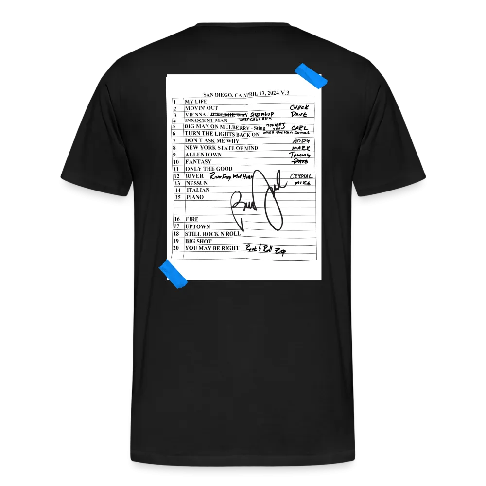 Billy Joel "4-13-24 San Diego Set List" Black T-Shirt  Online Exclusive