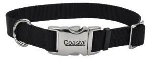 Coastal Pet Adjustable Dog Collar with Metal Buckle - Fade-Resistant Dog Collar Perfect for Walking & Tie Outs - Comfortable Collar with Snap Lock - Black - 5/8" x 10"-14"