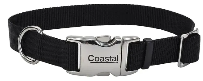 Coastal Pet Adjustable Dog Collar with Metal Buckle - Fade-Resistant Dog Collar Perfect for Walking & Tie Outs - Comfortable Collar with Snap Lock - Black - 5/8" x 10"-14"