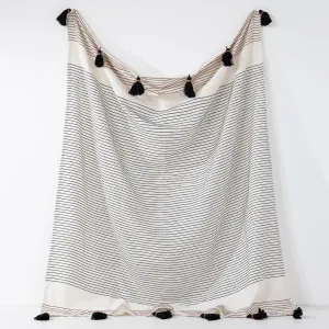 Embroidered Tassel Throw / Blanket - Neutral