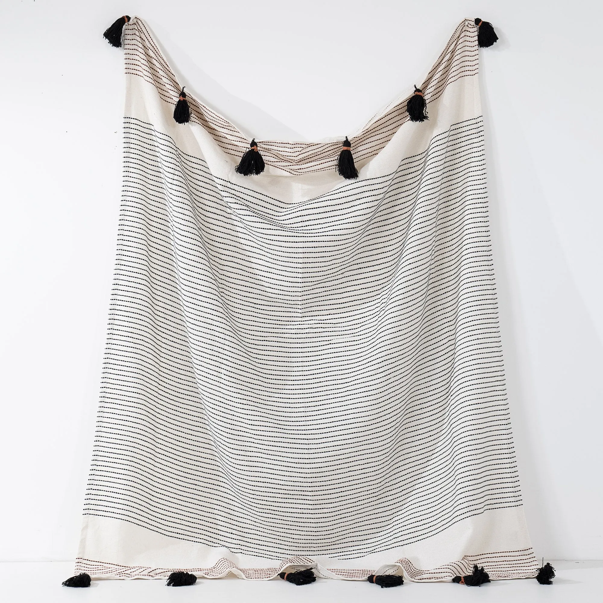 Embroidered Tassel Throw / Blanket - Neutral