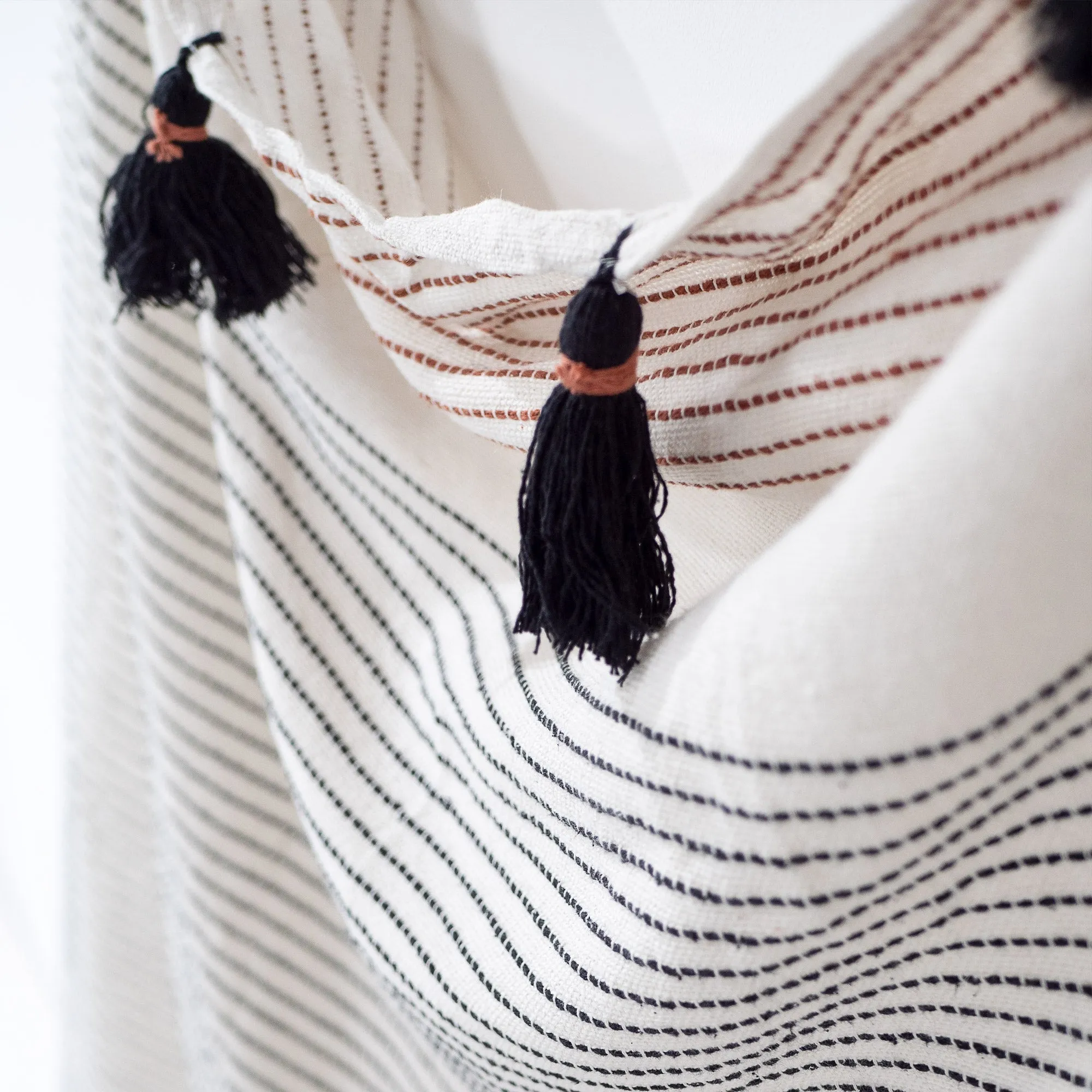 Embroidered Tassel Throw / Blanket - Neutral
