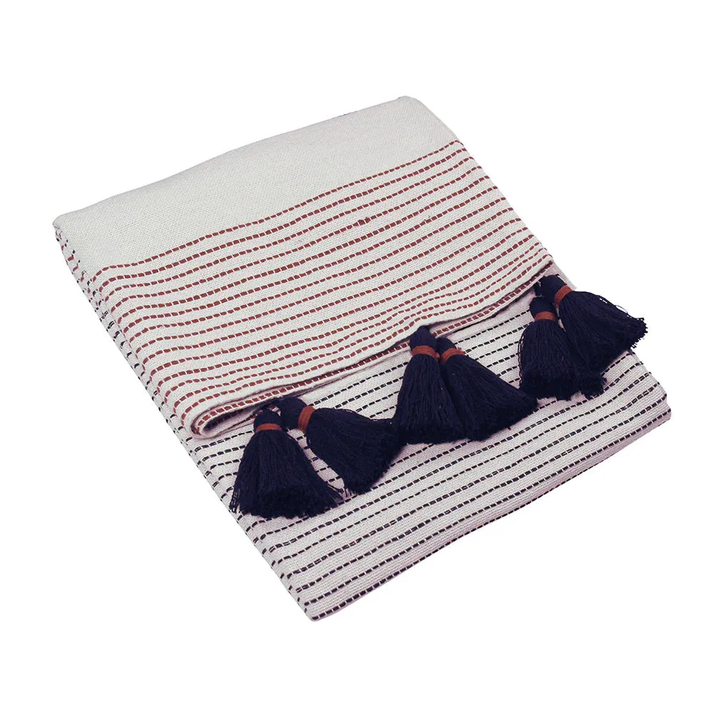 Embroidered Tassel Throw / Blanket - Neutral