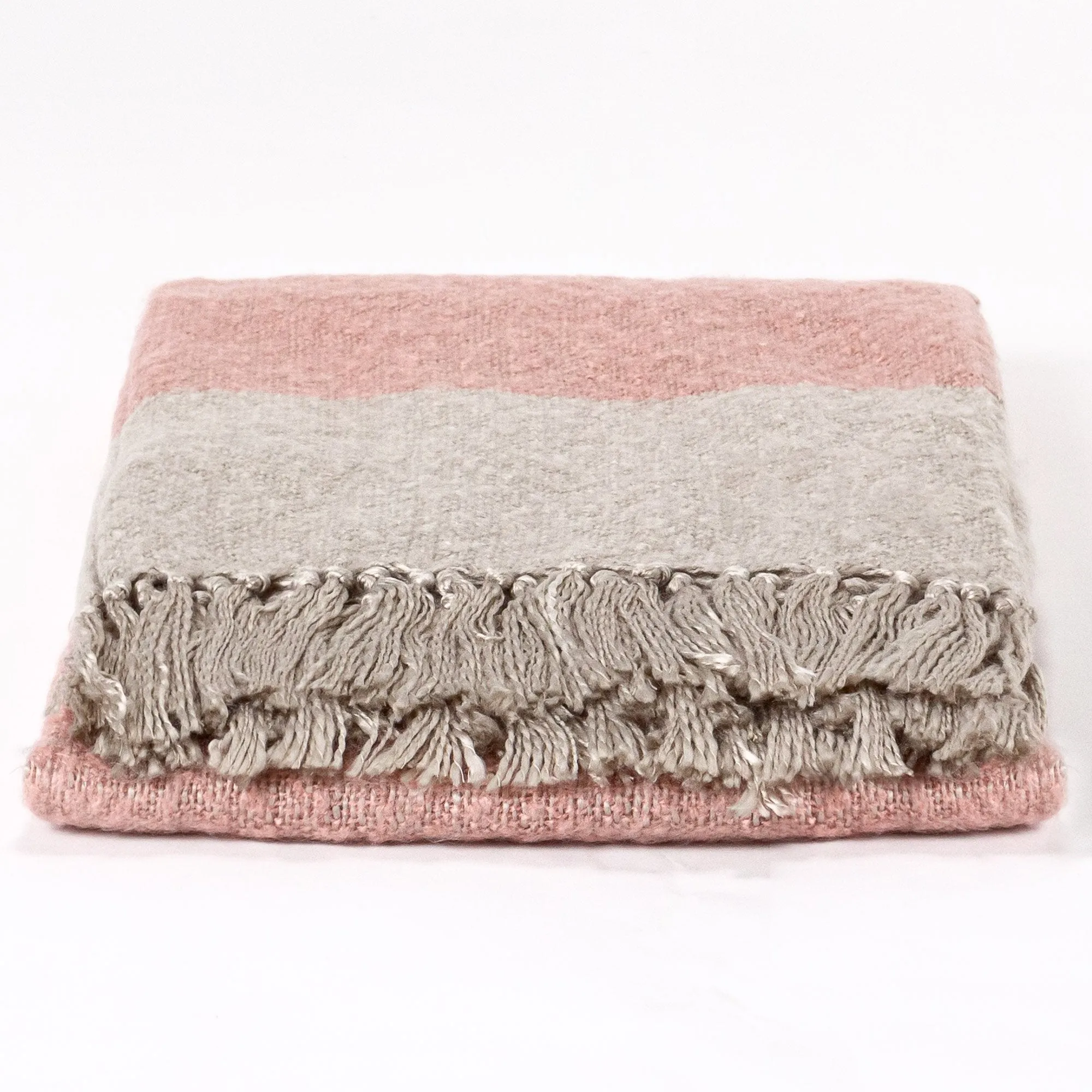 Faux Mohair Throw / Blanket - Tonal Blush Pink & Silver