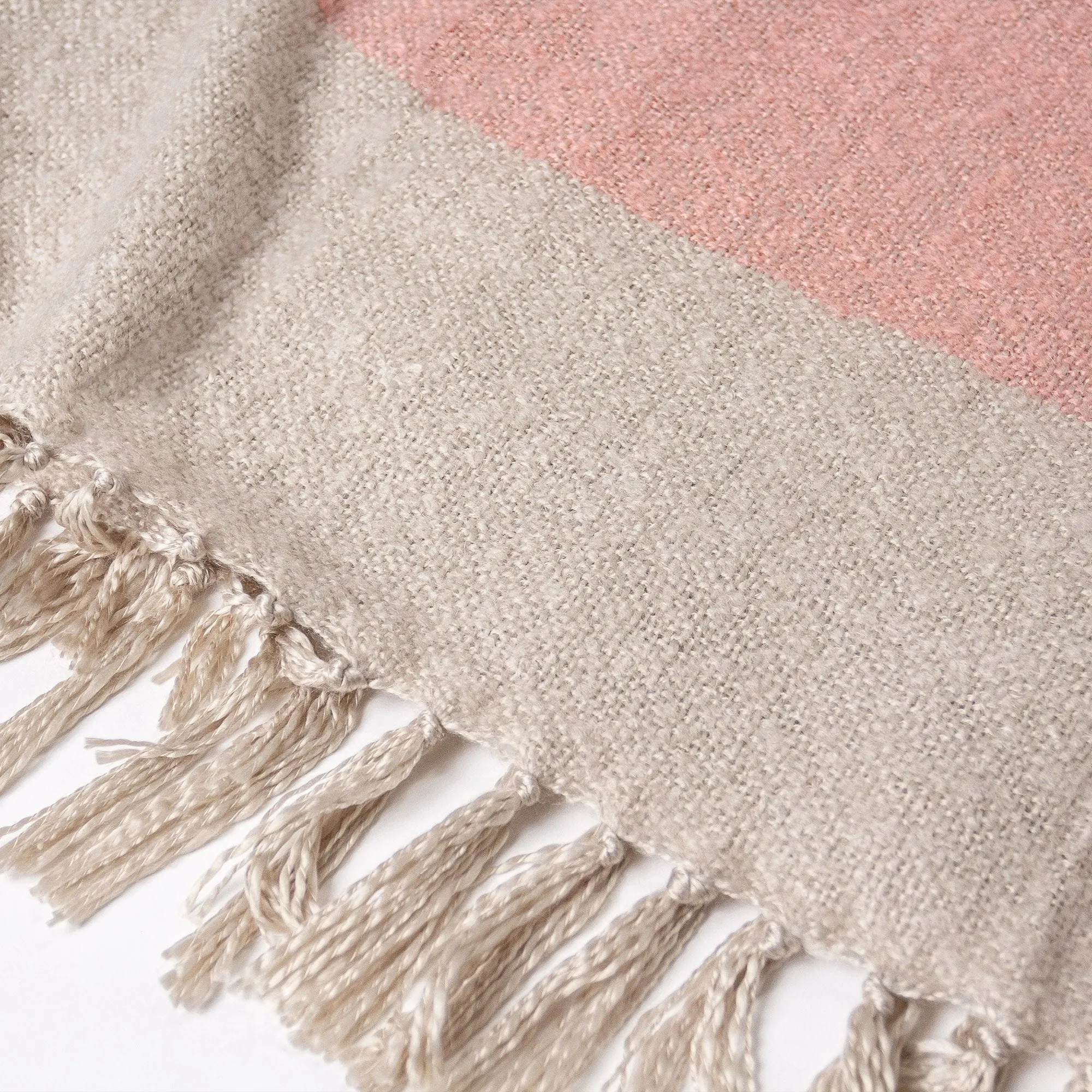 Faux Mohair Throw / Blanket - Tonal Blush Pink & Silver