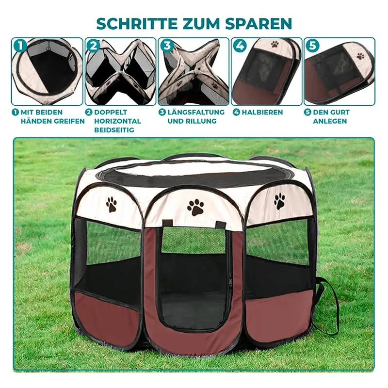 Foldable Pet Playpen - Waterproof Dog and Cat Enclosure with Easy Access Door