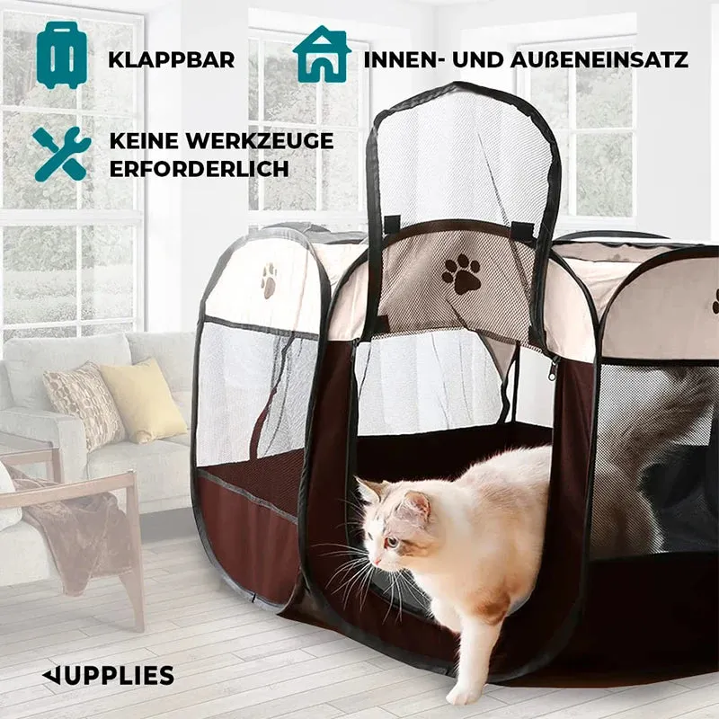 Foldable Pet Playpen - Waterproof Dog and Cat Enclosure with Easy Access Door