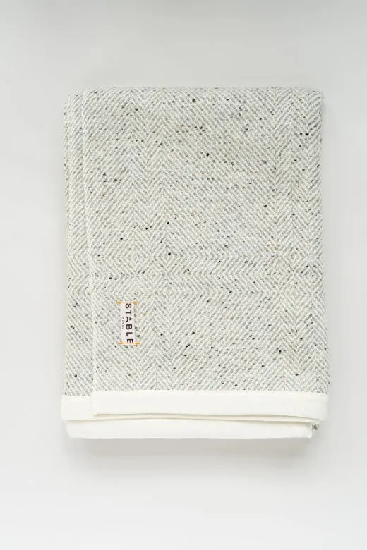 Handwoven Pressed Herringbone Tweed trimmed Blanket in Light Grey