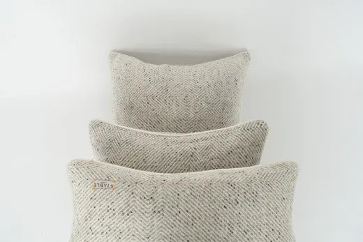 Handwoven Pressed Herringbone Tweed trimmed Blanket in Light Grey