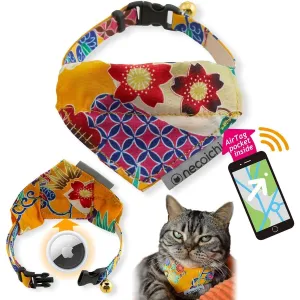 Necoichi Bandana Cat Collar with Air Tag Pocket Yukata Yellow