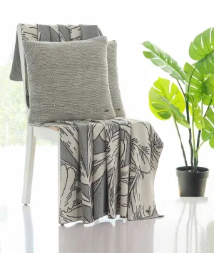 Tropical Gift Combo Knitted Throw & Cushion Cover - 2pcs in Light & Dark Grey Melange Color