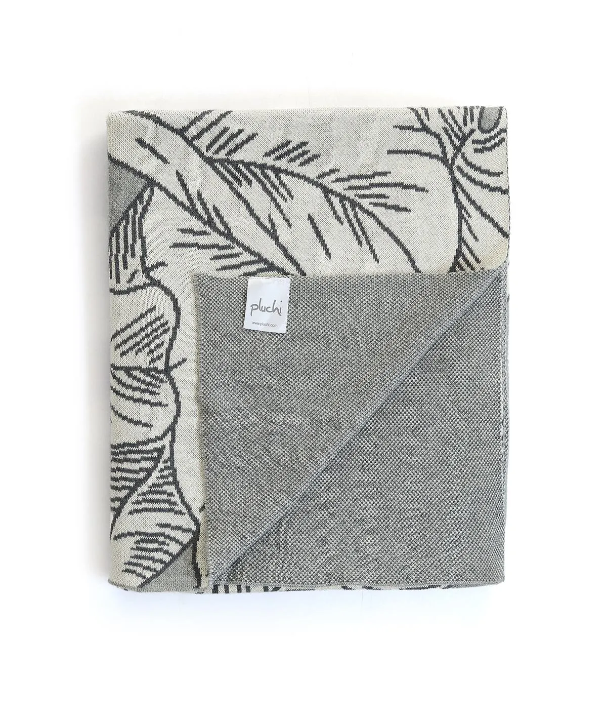 Tropical Gift Combo Knitted Throw & Cushion Cover - 2pcs in Light & Dark Grey Melange Color