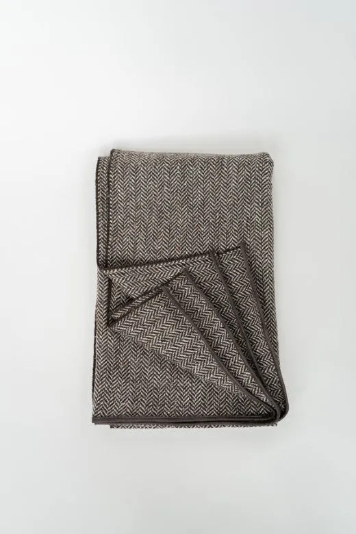 Turf Brown Wool Herringbone Tweed Blanket